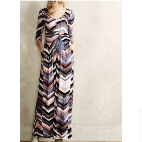 Anthropologie Maeve Novela Womens Chevron Striped Knit Stretch Maxi Dress Sz XS - Picture 3 of 13